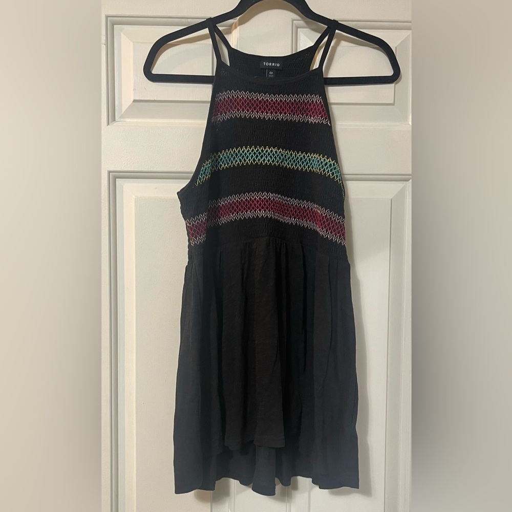 Women's Black and Multicolor Striped Top